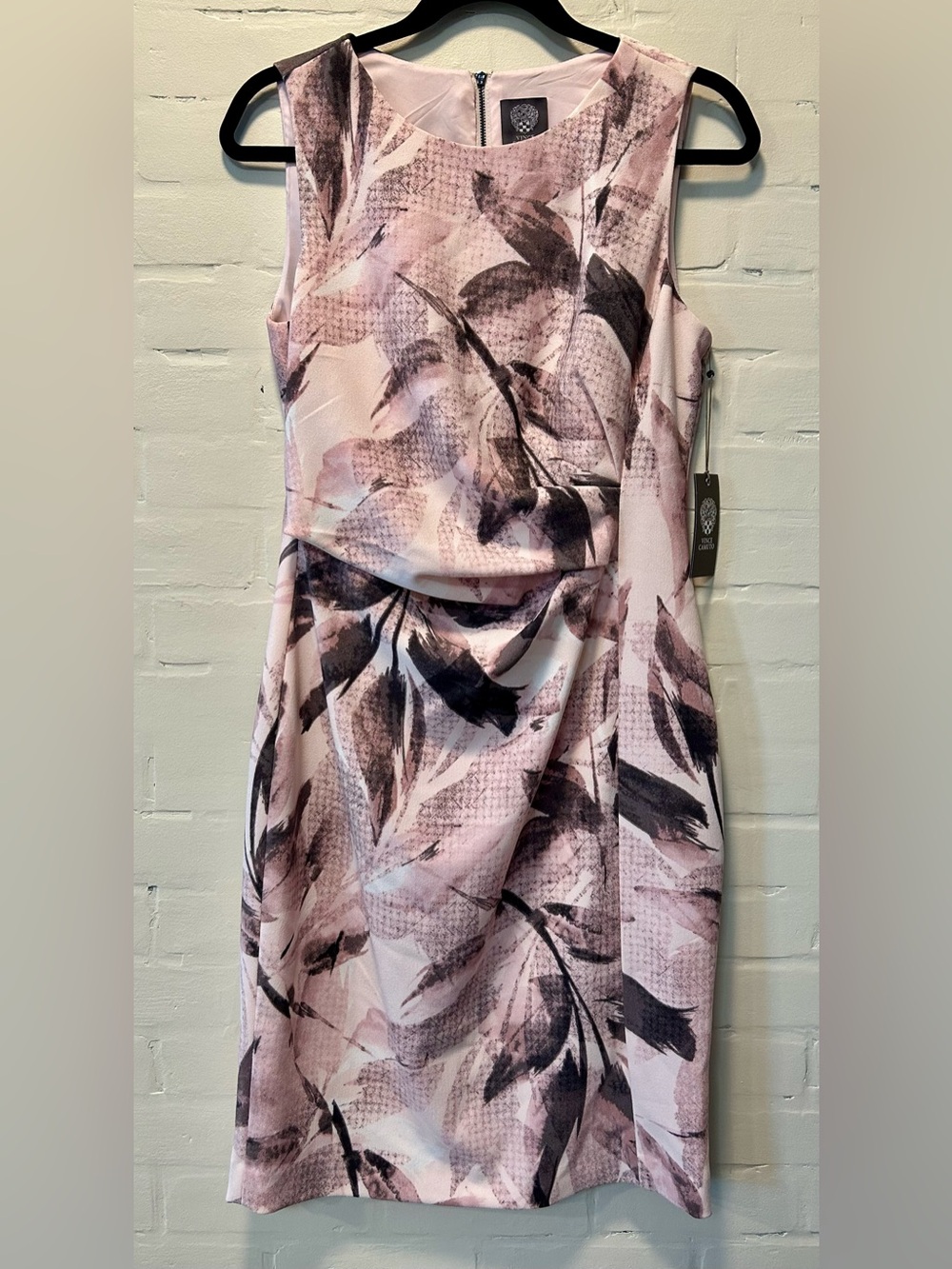 NWT Vince Camuto Pink Floral Sheath Dress Layered Faux Wrap Size 10